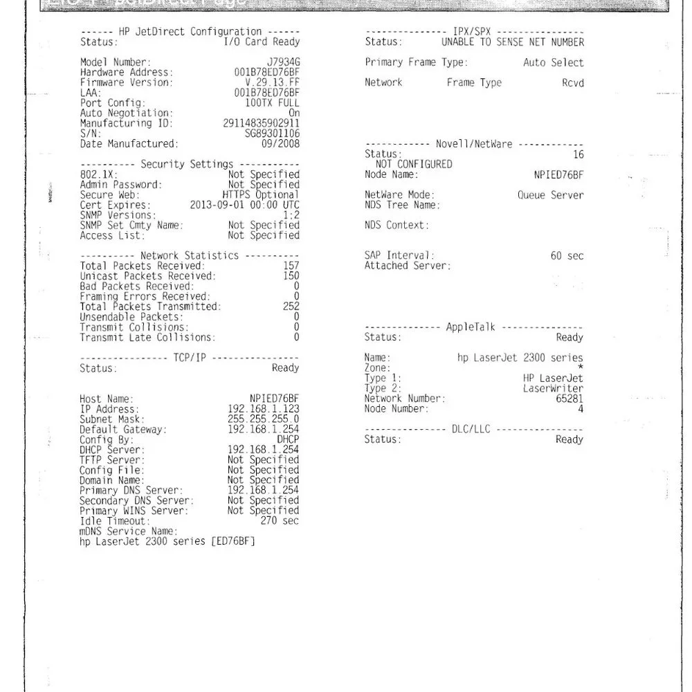 HP JetDirect 620N Print Server J7934G | J7934-60012 / 61033 | DOM 09/2008